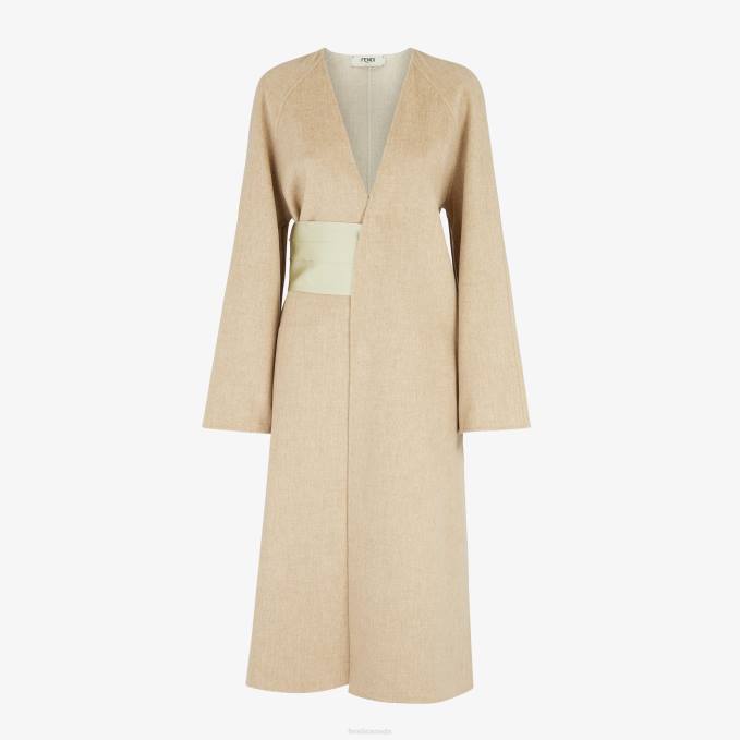 Women Double-Sided Wool Overcoat Beige Fendi Apparel 6RHH1111