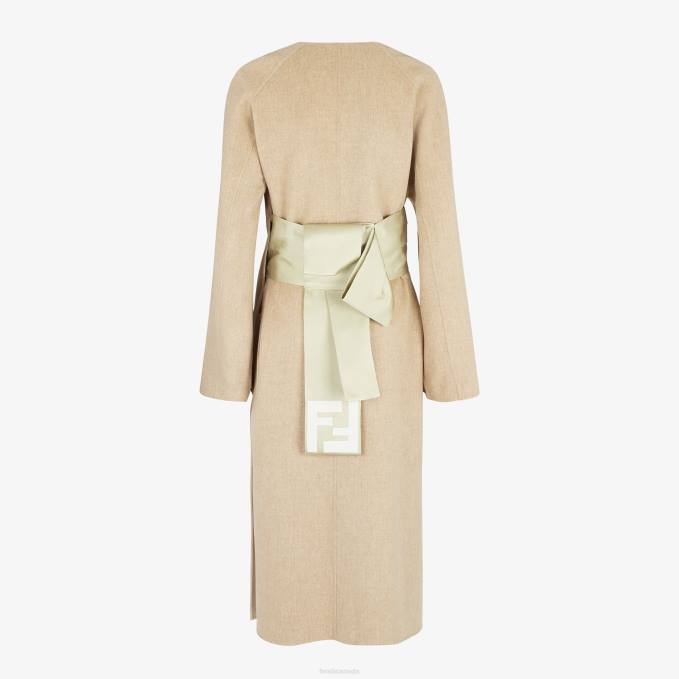 Women Double-Sided Wool Overcoat Beige Fendi Apparel 6RHH1111