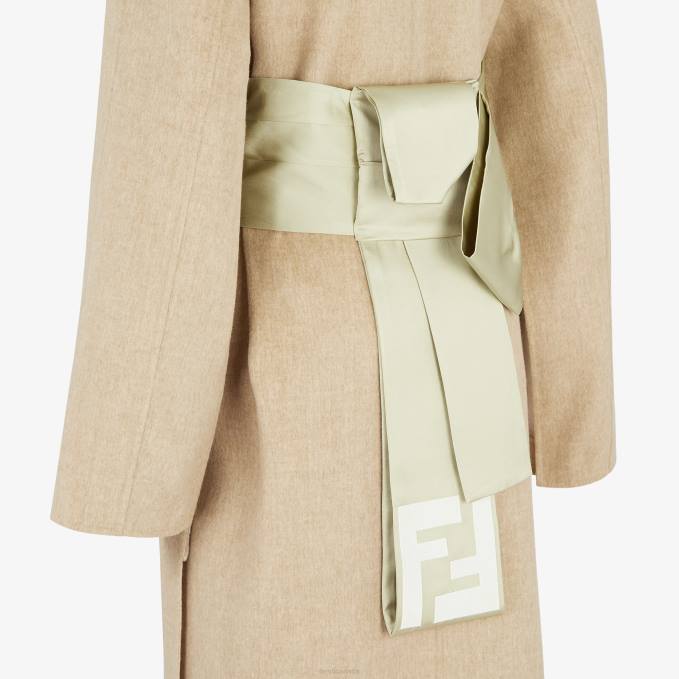 Women Double-Sided Wool Overcoat Beige Fendi Apparel 6RHH1111