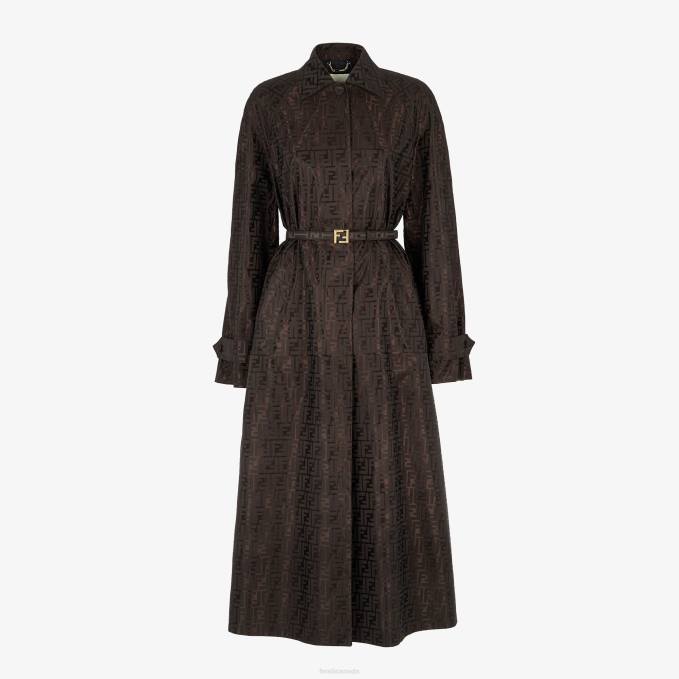 Women FF Jacquard Fabric Trench Coat Brown Fendi Apparel 6RHH945