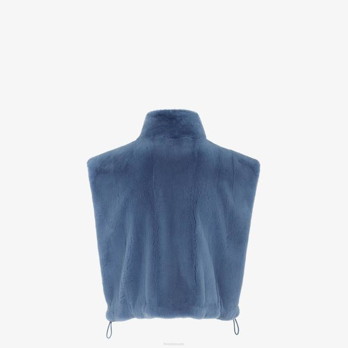 Women Mink Vest Blue Fendi Apparel 6RHH1253