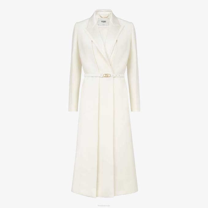 Women Wool And Silk Coat White Fendi Apparel 6RHH1258