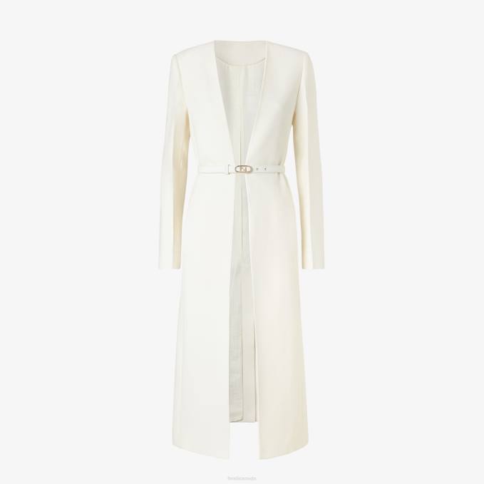 Women Wool And Silk Coat White Fendi Apparel 6RHH1258
