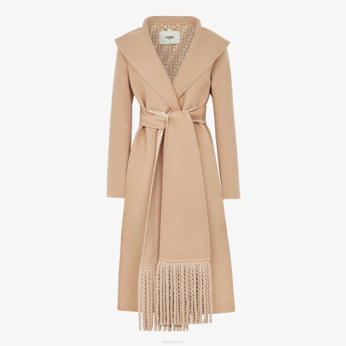Women Wool Coat Beige Fendi Apparel 6RHH1119