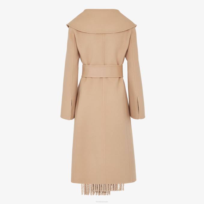 Women Wool Coat Beige Fendi Apparel 6RHH1119