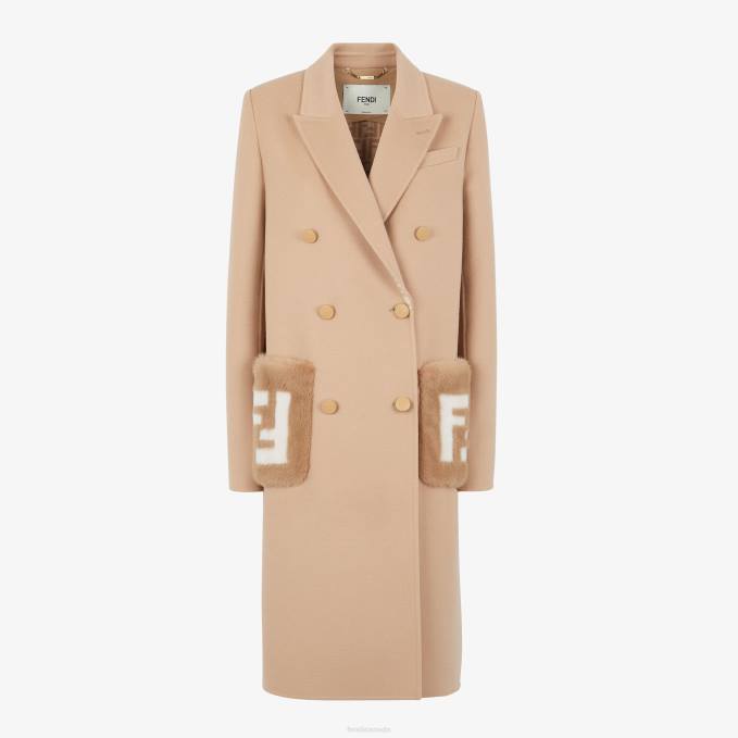 Women Wool Coat Beige Fendi Apparel 6RHH1226