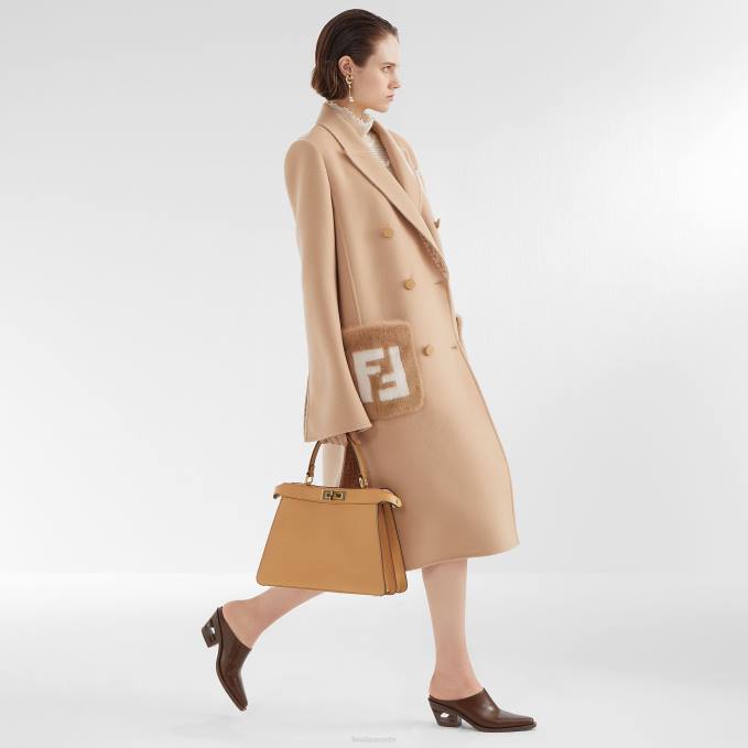 Women Wool Coat Beige Fendi Apparel 6RHH1226