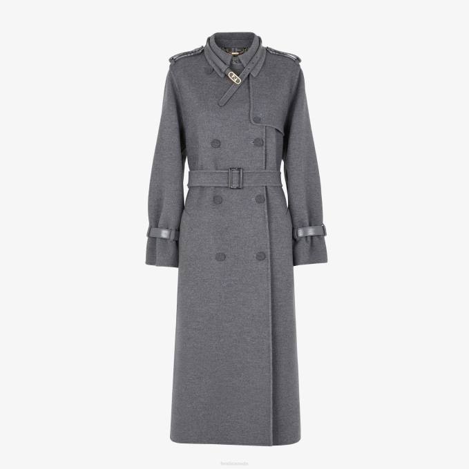 Women Wool Coat Gray Fendi Apparel 6RHH1213