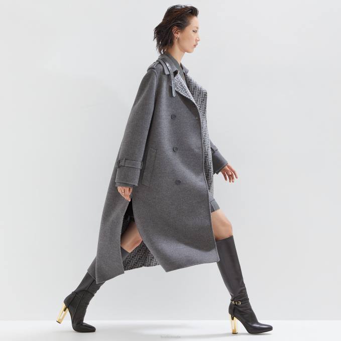 Women Wool Coat Gray Fendi Apparel 6RHH1213