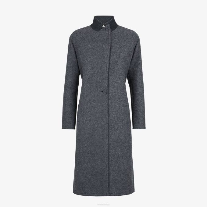 Women Wool Coat Gray Fendi Apparel 6RHH1215