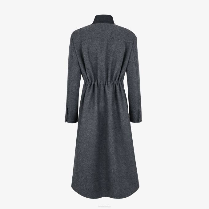 Women Wool Coat Gray Fendi Apparel 6RHH1215