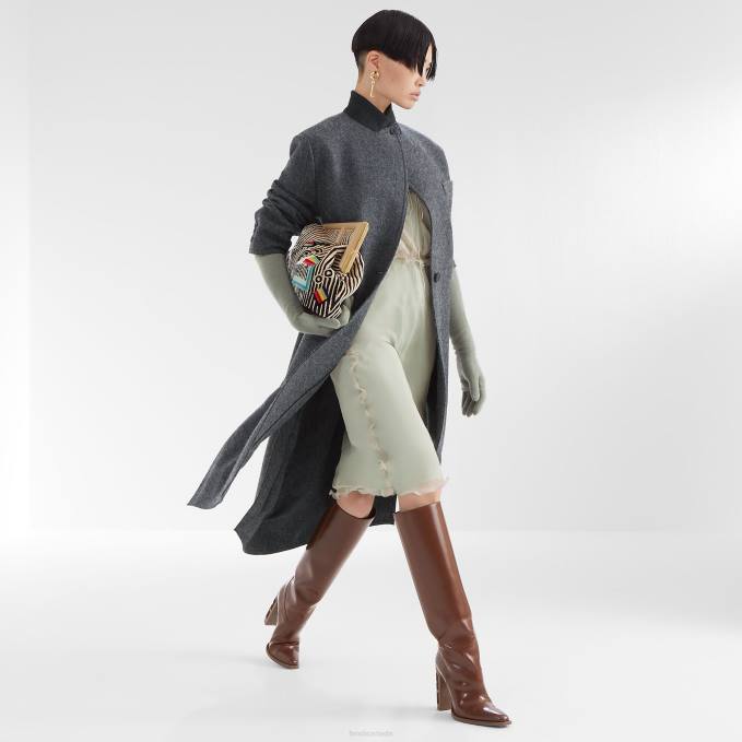 Women Wool Coat Gray Fendi Apparel 6RHH1215