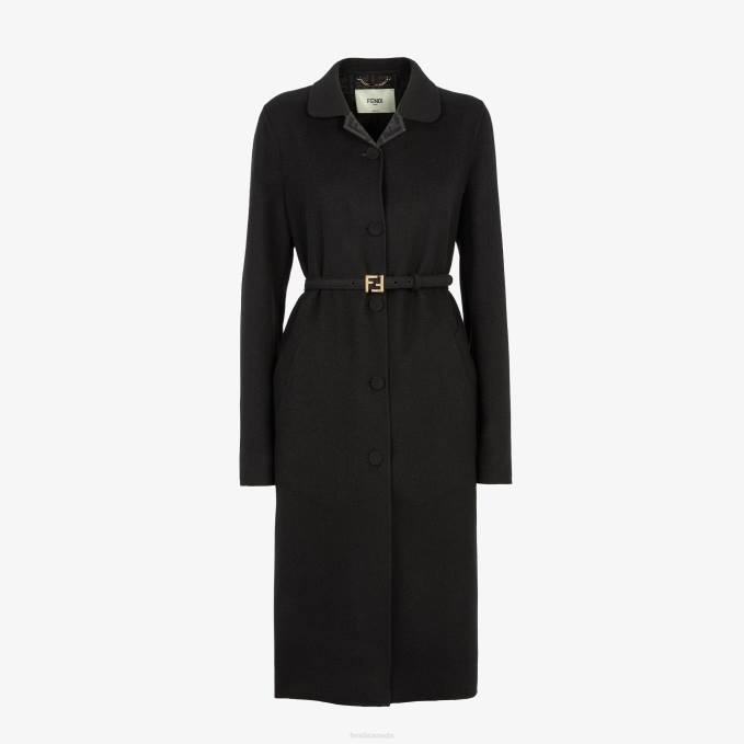 Women Wool Overcoat Black Fendi Apparel 6RHH1005