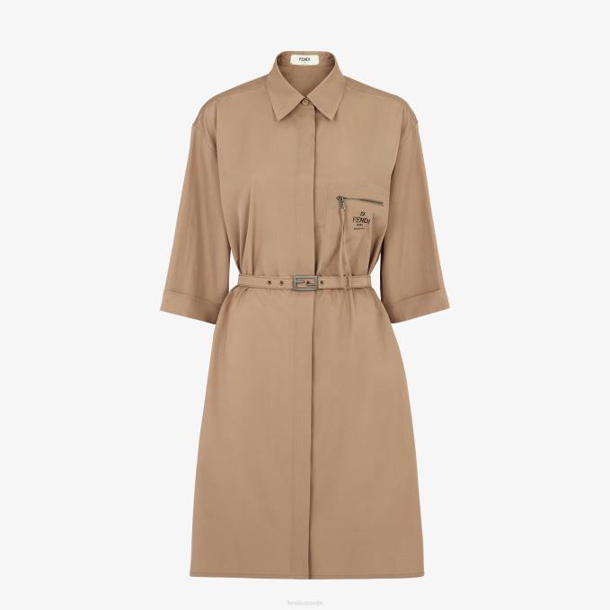 Women Cotton Dress Brown Fendi Apparel 6RHH1069