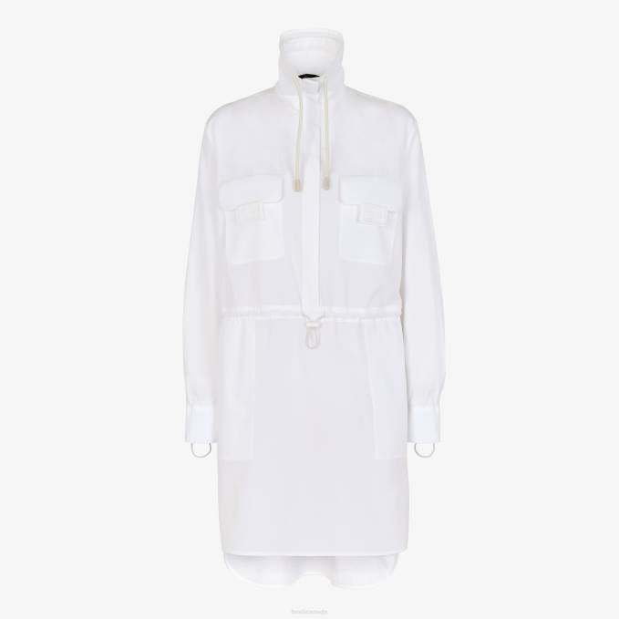 Women Cotton Dress White Fendi Apparel 6RHH1074