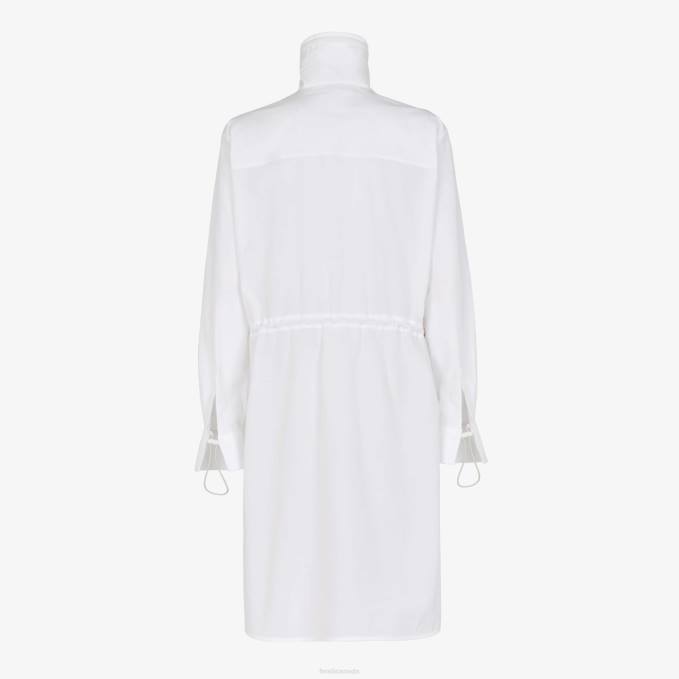 Women Cotton Dress White Fendi Apparel 6RHH1074