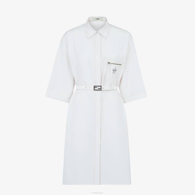 Women Cotton Dress White Fendi Apparel 6RHH1149