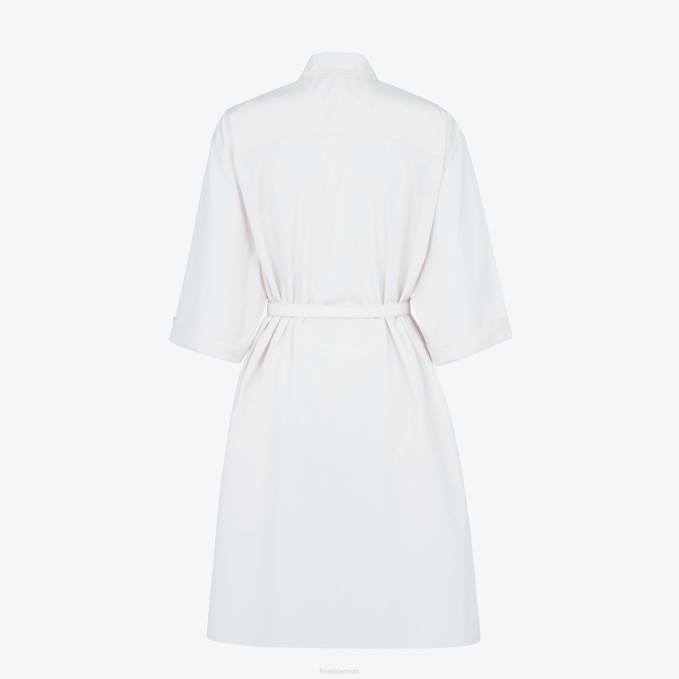 Women Cotton Dress White Fendi Apparel 6RHH1149