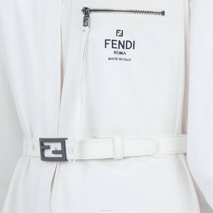 Women Cotton Dress White Fendi Apparel 6RHH1149