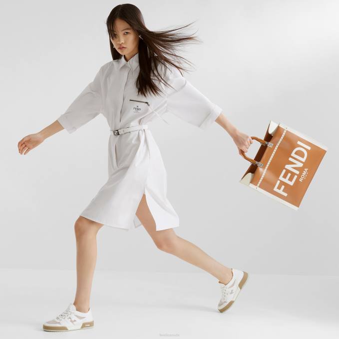 Women Cotton Dress White Fendi Apparel 6RHH1149