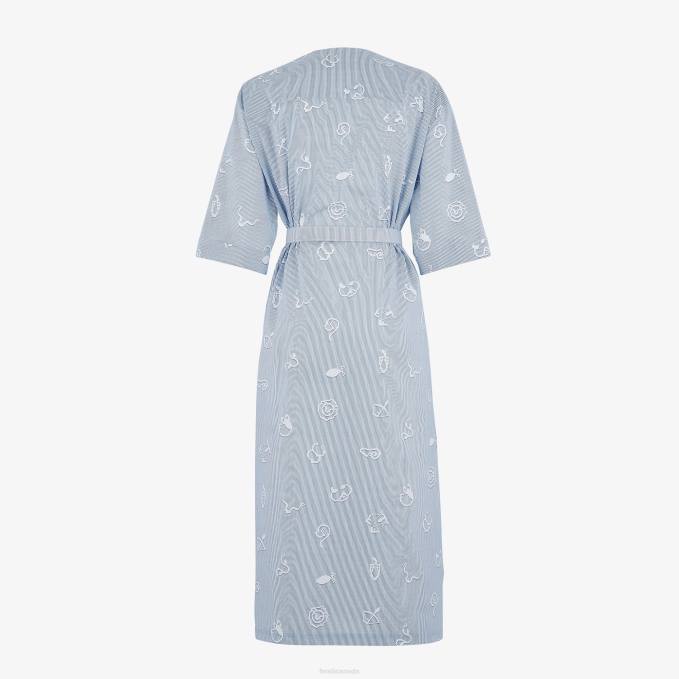 Women Cotton Shirt Dress Blue Fendi Apparel 6RHH1044