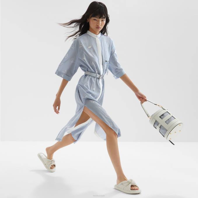 Women Cotton Shirt Dress Blue Fendi Apparel 6RHH1044