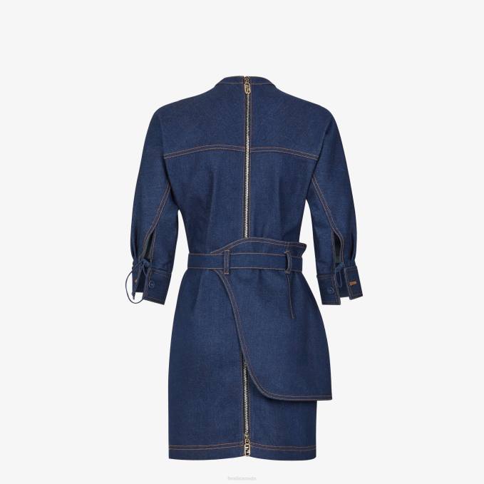 Women Denim Dress Blue Fendi Apparel 6RHH1197