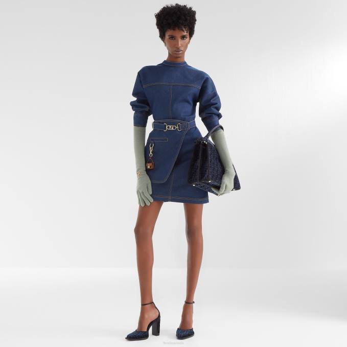 Women Denim Dress Blue Fendi Apparel 6RHH1197