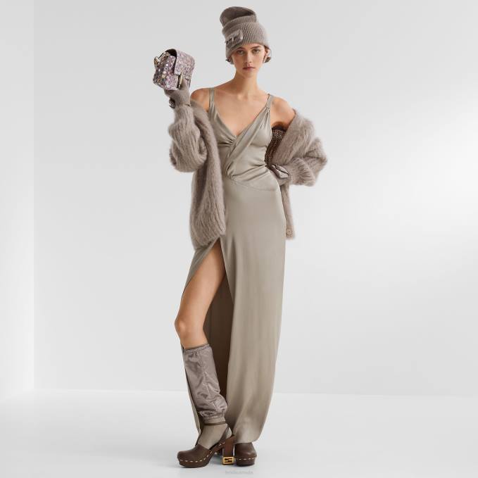 Women Dress In Dove Satin Beige Fendi Apparel 6RHH1194