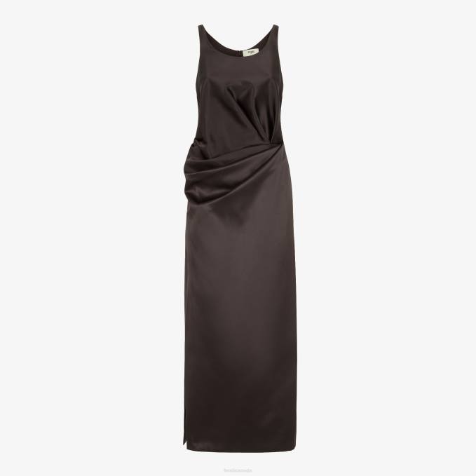 Women Duchess Satin Dress Brown Fendi Apparel 6RHH999