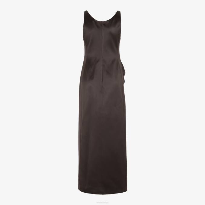 Women Duchess Satin Dress Brown Fendi Apparel 6RHH999