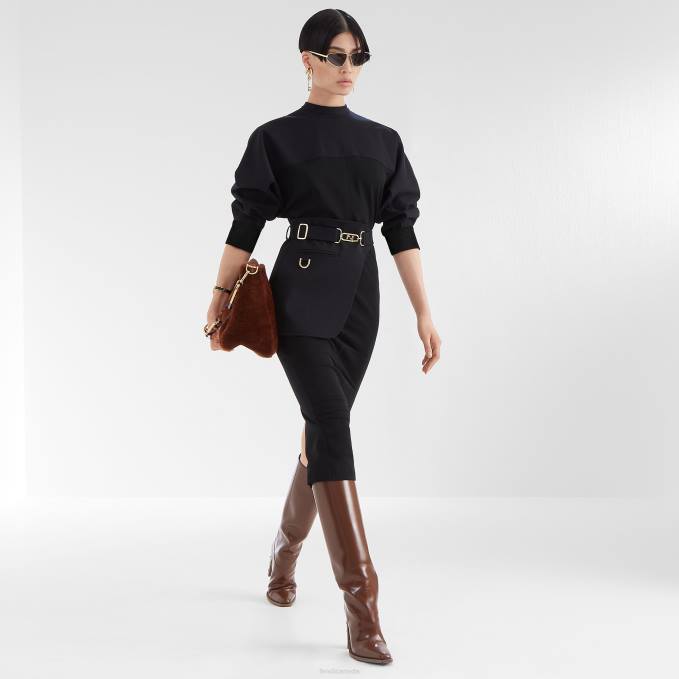 Women Jersey Dress Black Fendi Apparel 6RHH1212