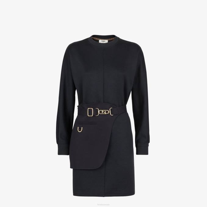 Women Jersey Dress Black Fendi Apparel 6RHH1222