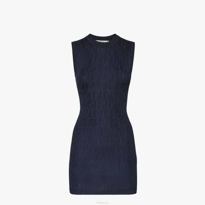 Women Knit Dress Blue Fendi Apparel 6RHH1079