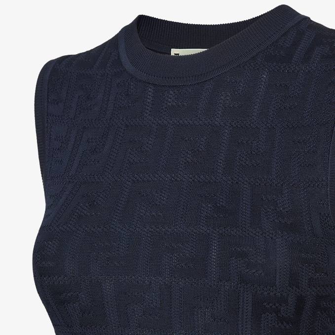 Women Knit Dress Blue Fendi Apparel 6RHH1079