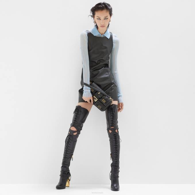 Women Leather Dress Black Fendi Apparel 6RHH943