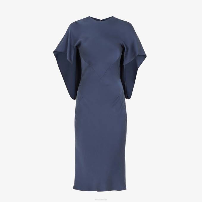 Women Satin Dress Blue Fendi Apparel 6RHH1185