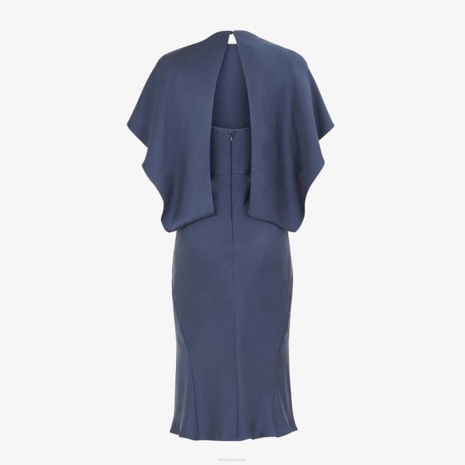 Women Satin Dress Blue Fendi Apparel 6RHH1185