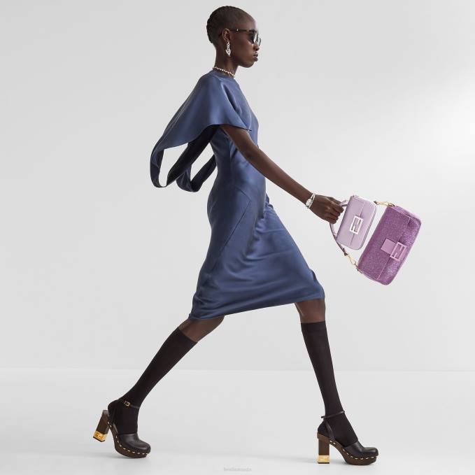 Women Satin Dress Blue Fendi Apparel 6RHH1185