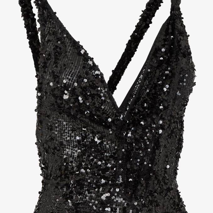 Women Sequin And ChiFFon Dress Black Fendi Apparel 6RHH1184