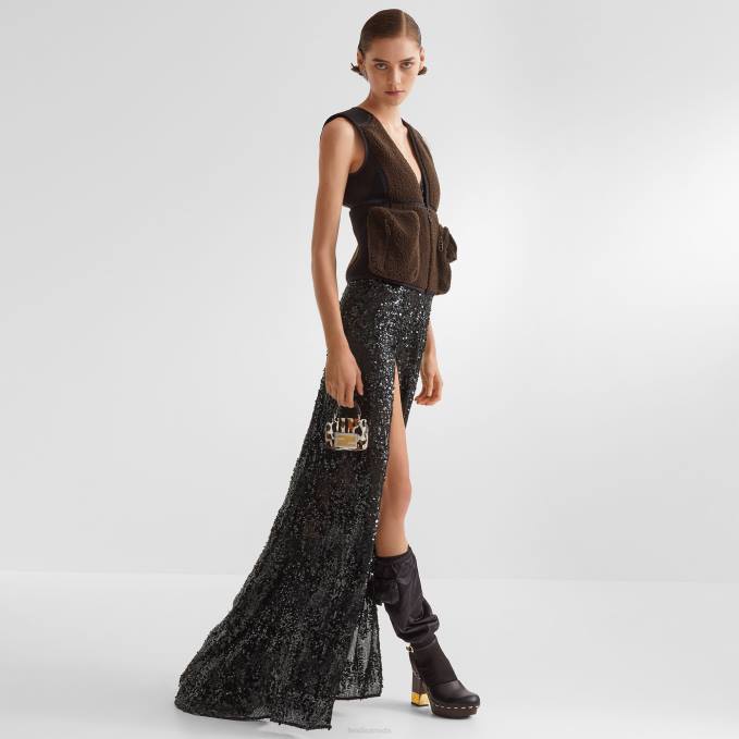 Women Sequin And ChiFFon Dress Black Fendi Apparel 6RHH1184