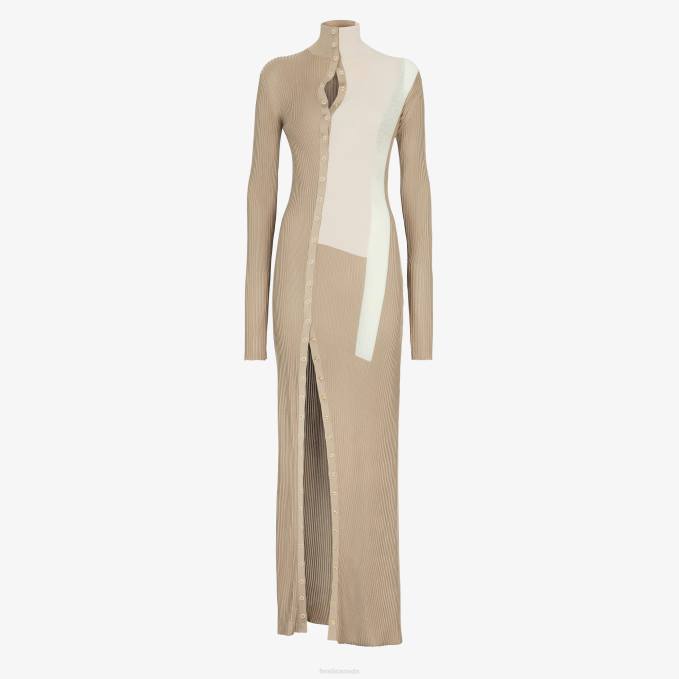 Women Silk And Viscose Dress Beige Fendi Apparel 6RHH953