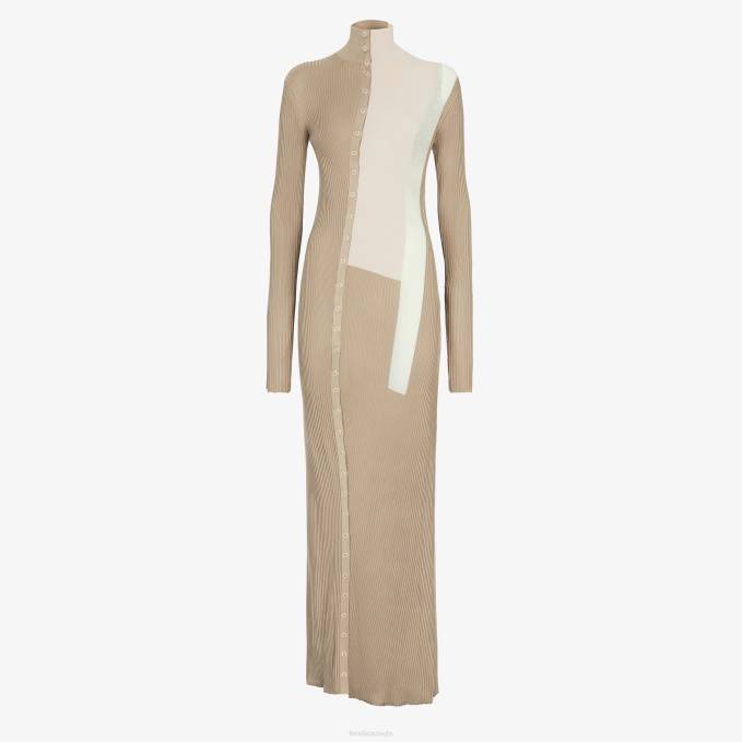 Women Silk And Viscose Dress Beige Fendi Apparel 6RHH953