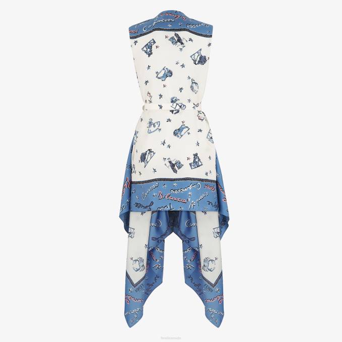 Women Silk Dress Blue Fendi Apparel 6RHH1039