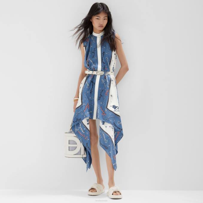 Women Silk Dress Blue Fendi Apparel 6RHH1039