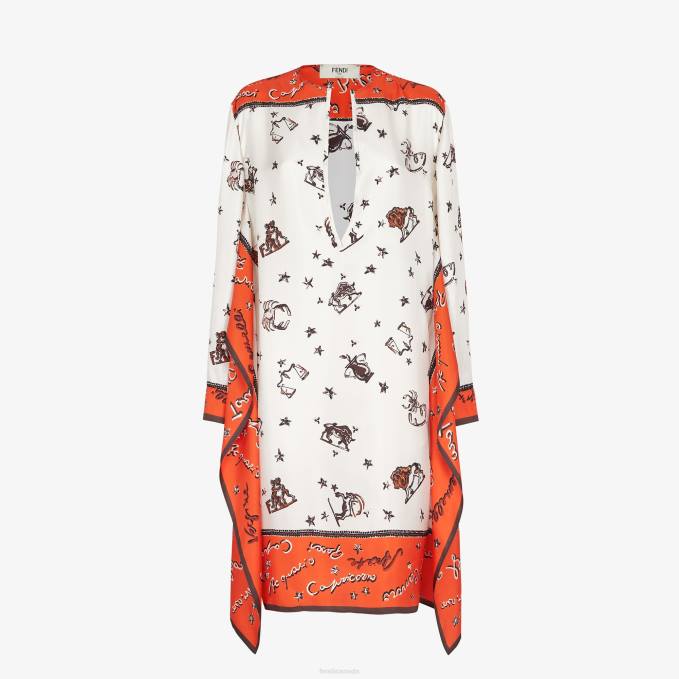 Women Silk Dress Orange Fendi Apparel 6RHH1020
