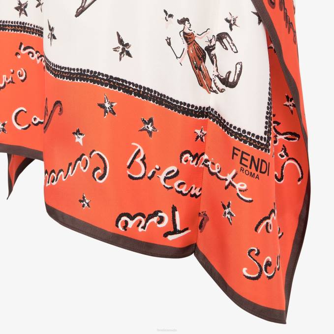 Women Silk Dress Orange Fendi Apparel 6RHH1020