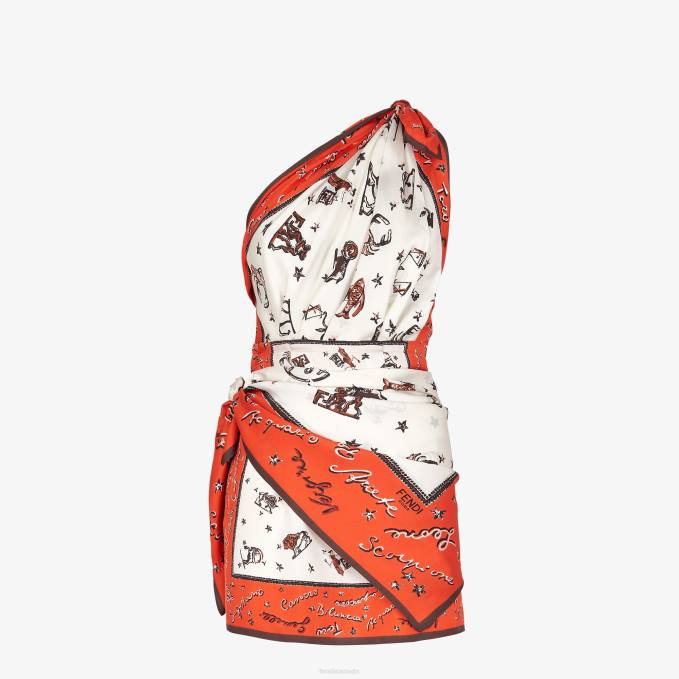 Women Silk Dress Orange Fendi Apparel 6RHH989