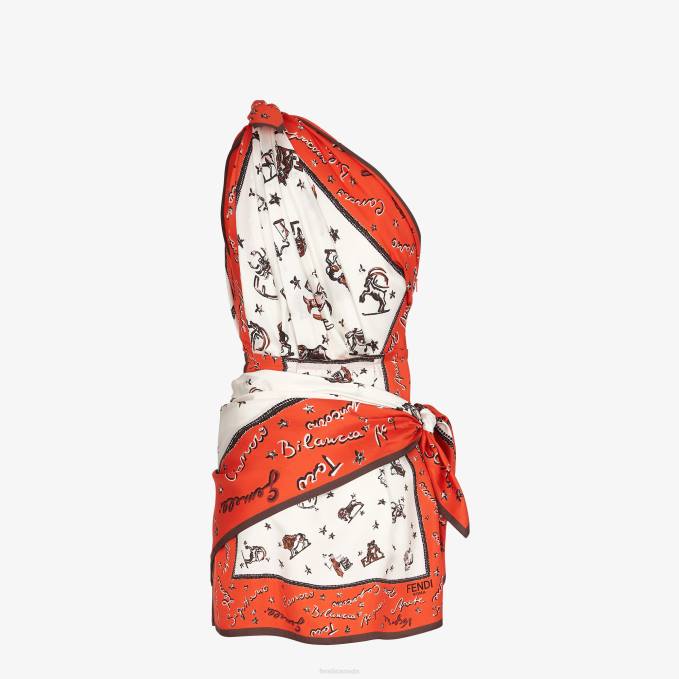 Women Silk Dress Orange Fendi Apparel 6RHH989