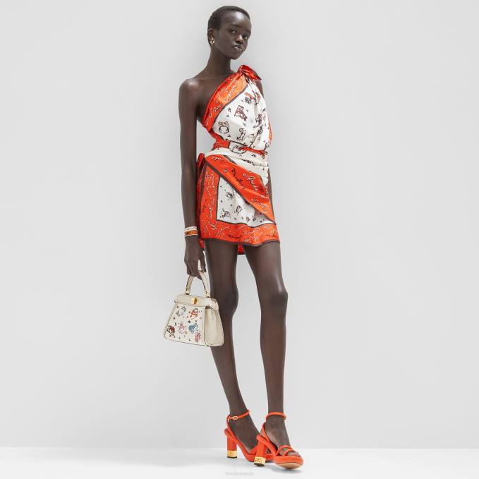 Women Silk Dress Orange Fendi Apparel 6RHH989